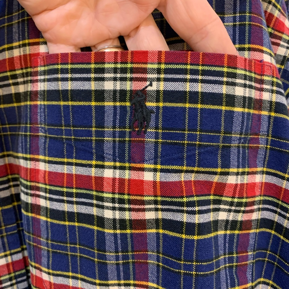 Ralph Lauren Blue/Red plaid Cotton long sleeve Big shirt Size L - Picture 4 of 9